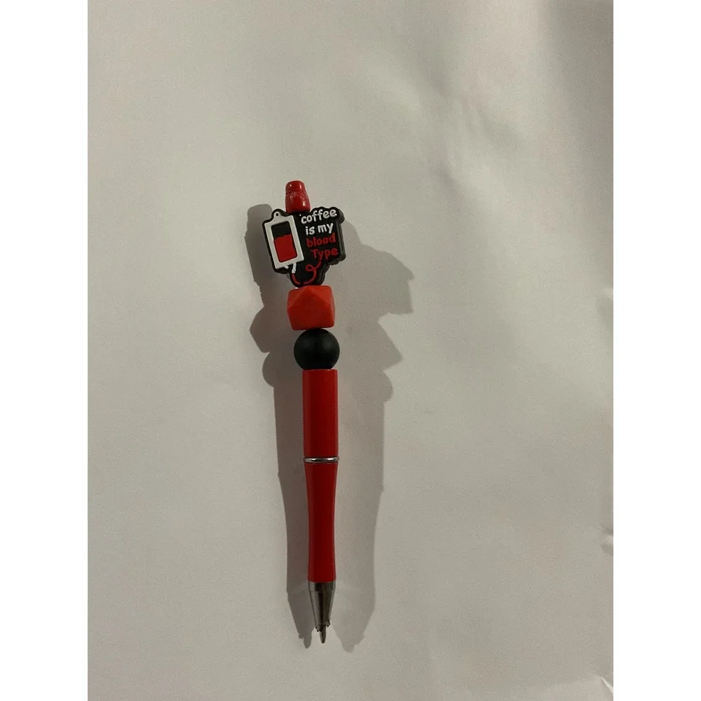 Coffee Is My Blood Type Beaded Pen Red Black Silicone Bead Nurse Gift Stationery